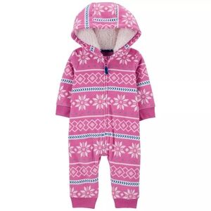 Baby Girl Carters Fairisle Sherpa Jumpsuit Zip Pajamas Hooded Snowflake Ornament